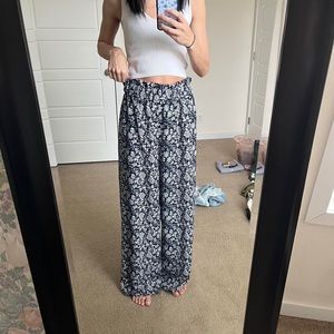 Blue Rain Floral Flowy Pants